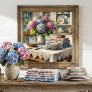 Affiche Cuisine de Ferme avec Fleurs d'Hortensia