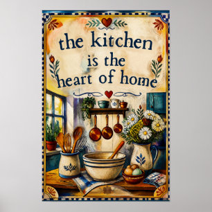 Affiche Cuisine de Ferme Vintage au Cœur de la Maison Aqua