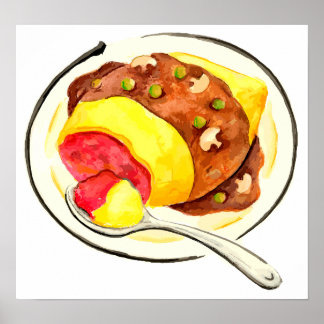 Affiche Cuisine japonaise. Riz omelette.