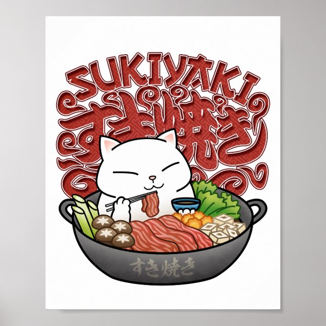 Affiche Cuisine japonaise Sukiyaki Chat (Devant)