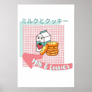 Affiche cuisine kawaii - Milk et biscuit mignon, rose, tur