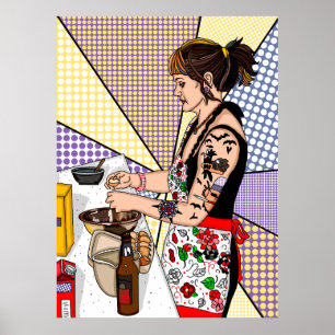Affiche Cuisine Lady tatouée Art Pop Retro