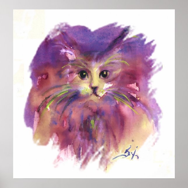 AFFICHE CUISINE PURPLE, PORTRAIT DE CAT DE CUISINE (Devant)