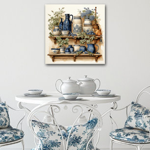 Affiche Cuisine vintage étagère Bleu Blanc Canoir Jugs Jar