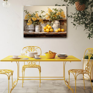 Affiche Cuisine vintage Étagère Contenants Jaunes Fleurs