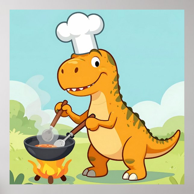 Affiche Cuisinier Dinosaure Cuisine Drôle (Devant)