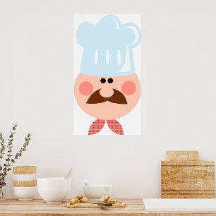 Affiche Cuisinier Italien avec Moustache et Chapeau
