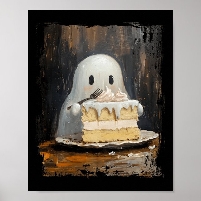 Affiche Cuite Ghost Ghost Manger Gâteau Drôle Halloween No (Devant)