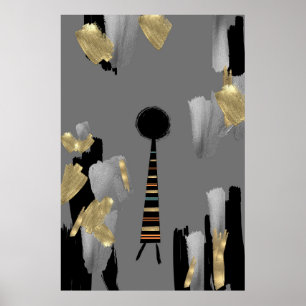 Affiche Culture africaine boho gris et mur d'or