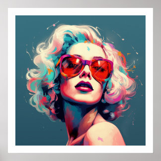 Affiche Culture pop couleurs vibrantes Fille avec lunettes