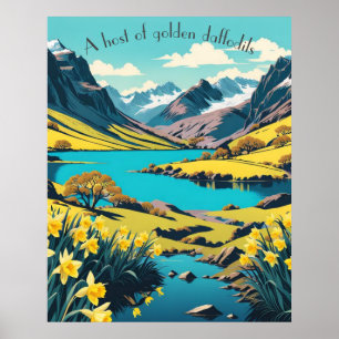 Affiche Cumbrian Hills & Mountains, Lac, Daffodiques d'or