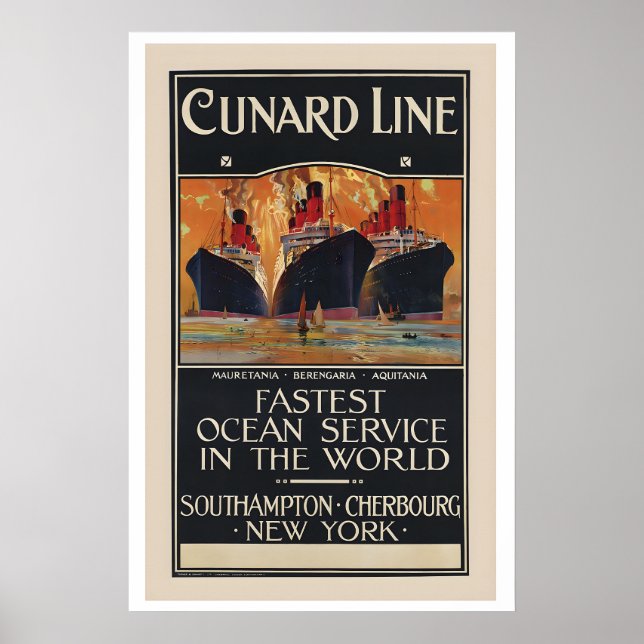 Affiche Cunard Line Fastest Ocean Service in the Word (Devant)