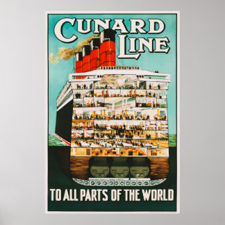 Affiche Cunard Line To All Parts of the World Travel Poste