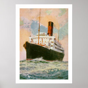 Affiche Cunard Liner Ascania en mer
