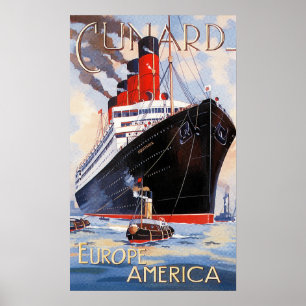 AFFICHE CUNARD OCEAN LINER AQUITANIA