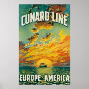 AFFICHE CUNARD OCEAN LINER EUROPE AMÉRIQUE