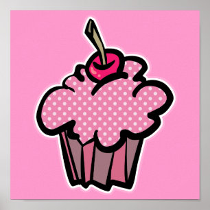 Affiche cupcake à pois rose