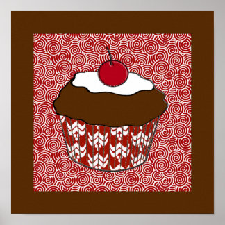 Affiche Cupcake au chocolat sur Motif rouge et blanc