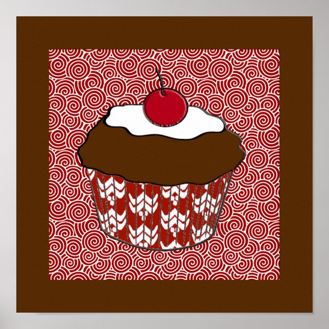 Affiche Cupcake au chocolat sur Motif rouge et blanc (Devant)