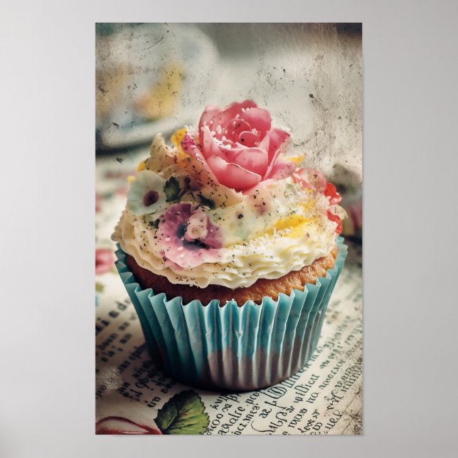 Affiche Cupcake aux fleurs (Devant)