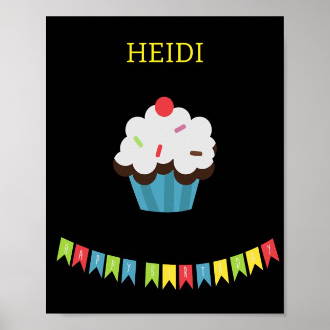 AFFICHE CUPCAKE D'ANNIVERSAIRE AVEC NOM PERSONNALISÉ (Devant)