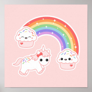 Affiche Cupcake Rainbow Unicorn