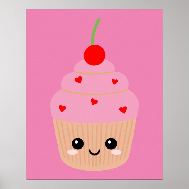 Affiche Cupcake Rose Impression, Décor Doux, Joli (Devant)