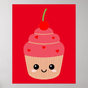 Affiche Cupcake souriant Imprimer, Décor Doux, Mignonne