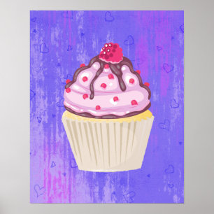 Affiche Cupcake sucré avec framboise sur le dessus