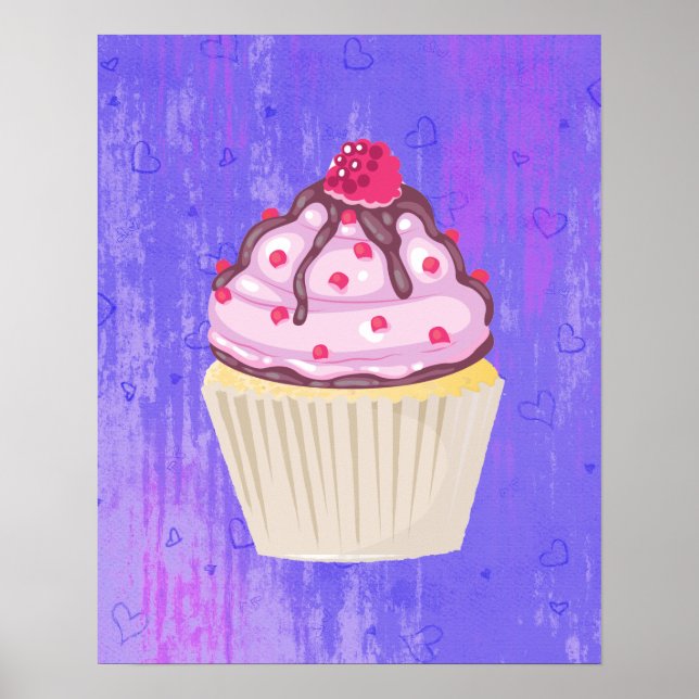 Affiche Cupcake sucré avec framboise sur le dessus (Devant)