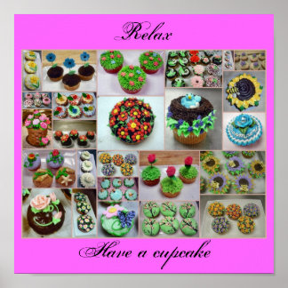 Affiche cupcakes à fleur, Relax, Avoir un cupcake