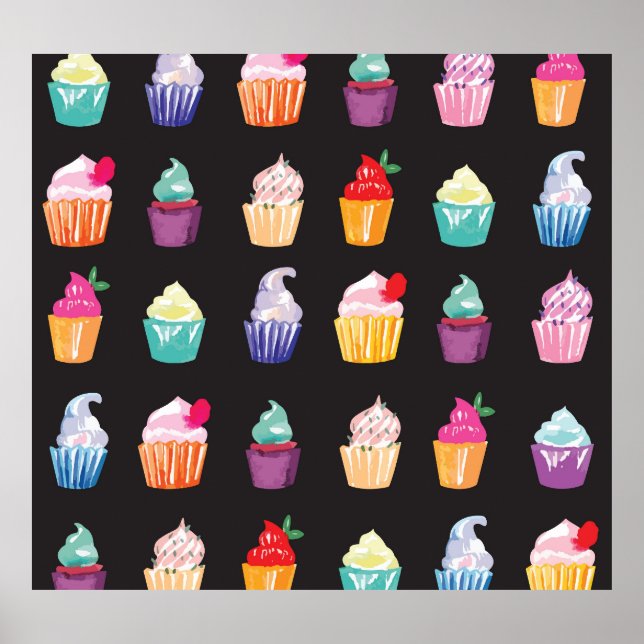 Affiche Cupcakes aquarelle : Arrière - plan sans charme (Devant)
