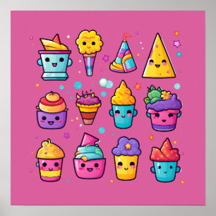 Affiche Cupcakes avec des visages souriants
