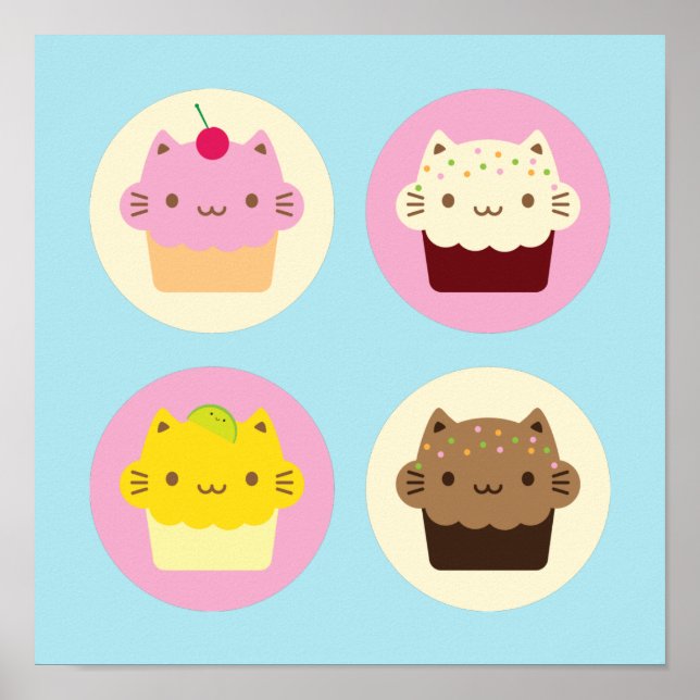 Affiche Cupcakes chats mignons (Devant)