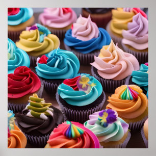Affiche Cupcakes colorés doux version 2