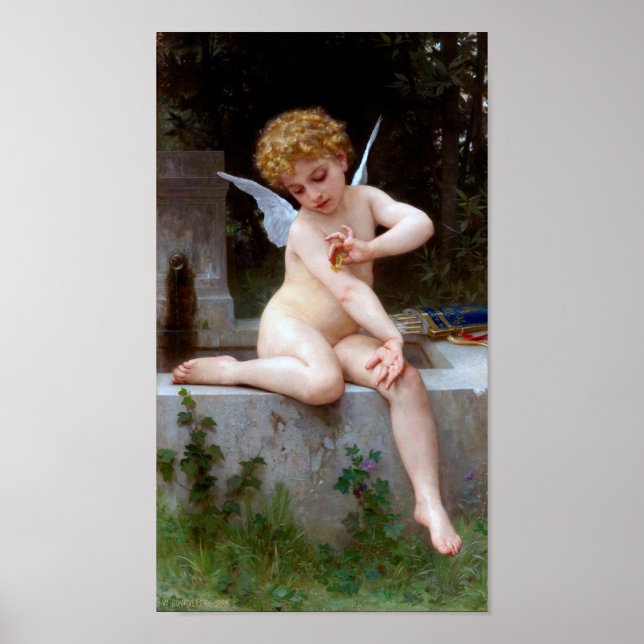 Affiche Cupidé avec un papillon, Bouguereau (Devant)