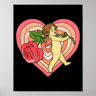 Affiche Cupidon Chérubin Ange Avec Rose Rouge Amour Saint-