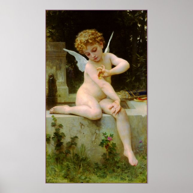 Affiche Cupidon et papillon de Bouguereau (Devant)
