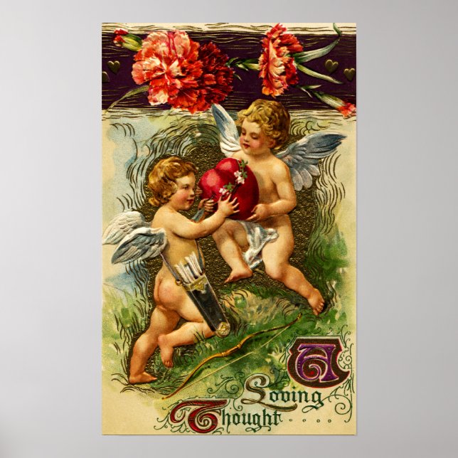 Affiche Cupidons et oeillets Vintage Valentine (Devant)