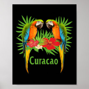 Affiche Curacao Perroquets de vacances Fleurs tropicales G