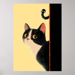 Affiche Curieux chat et ver sournois