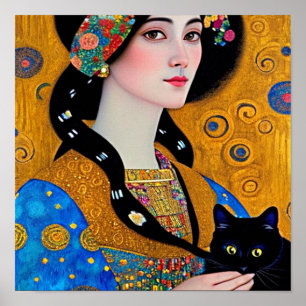 Affiche Curieux chat noir