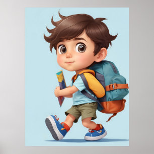 Affiche Curieux Comic Boy Learning Adventures AI Art