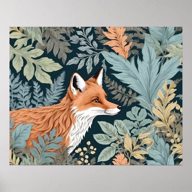 Affiche Curieux Fox Fern Feuilles William Morris Inspiré (Devant)