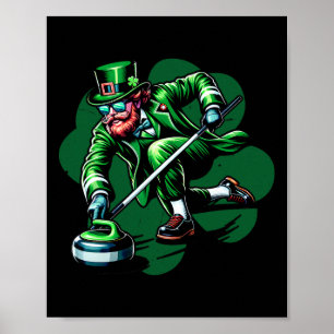 Affiche Curling Saint-Patrick Curleur de Trèfle Irlandais 
