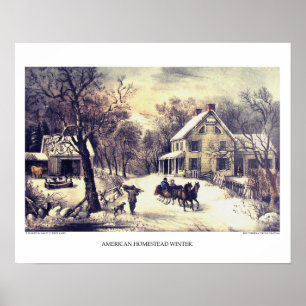 Affiche Currier et lithographie d'Ives : Ferme américaine