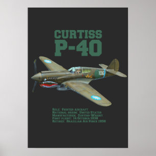 Affiche Curtiss P-40 Warhawk   Plan 2ÈME GUERRE MONDIALE