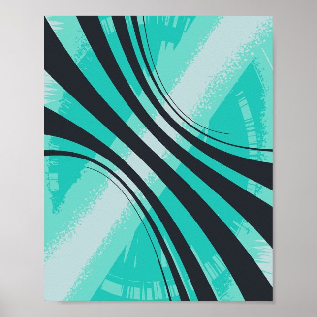Affiche Curved Black Lines on Cyan background (Devant)