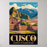 Cusco Pérou Illustration Art de Voyage Vintage