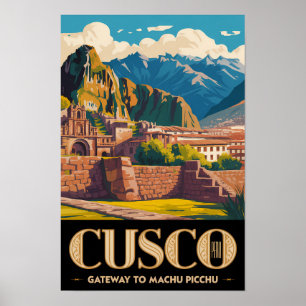 Affiche Cusco Pérou Illustration Art de Voyage Vintage